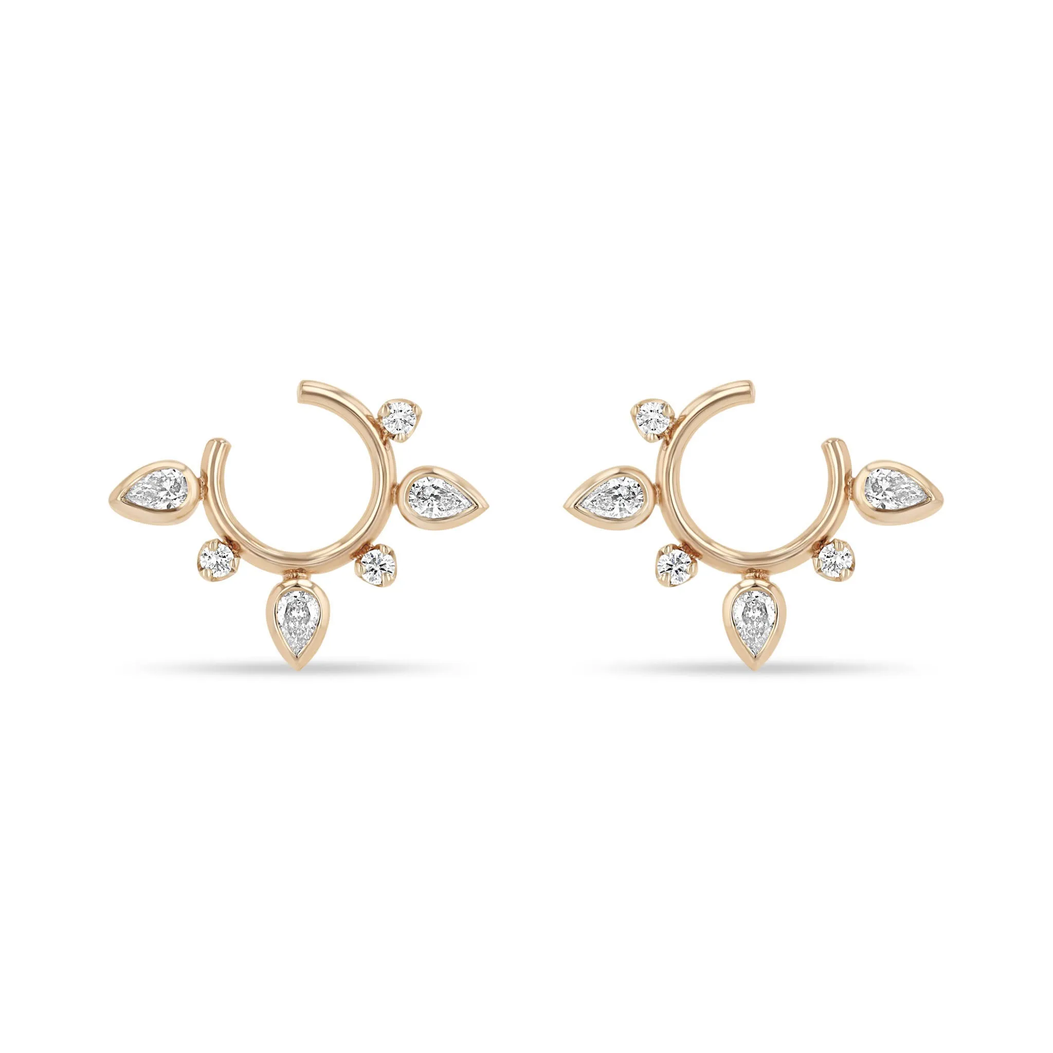 14k Pear & Prong Diamond Front to Back Circle Hoops