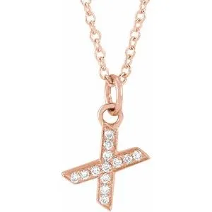 14K Rose .04 CTW Natural Diamond Petite Initial X 16-18" Necklace
