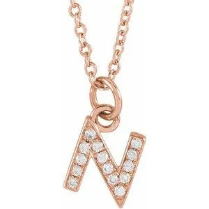 14K Rose .05 CTW Natural Diamond Petite Initial N 16-18" Necklace