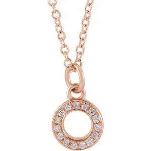 14K Rose .05 CTW Natural Diamond Petite Initial O 16-18" Necklace