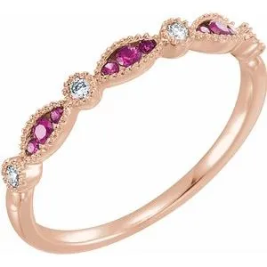 14K Rose .07 CTW Diamond & Ruby Anniversary Band