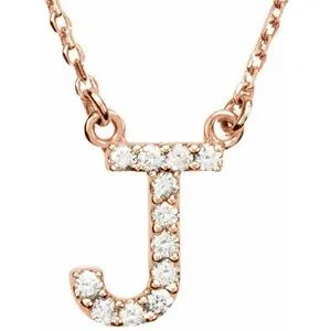 14K Rose 1/10 CTW Natural Diamond Initial J 16" Necklace
