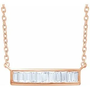 14K Rose 1/4 CTW Diamond Baguette Bar 16-18" Necklace