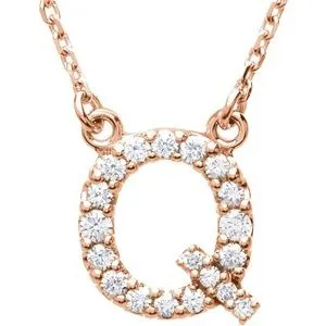 14K Rose 1/6 CTW Natural Diamond Initial Q 16" Necklace