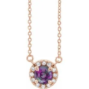 14K Rose 3.5 mm Lab-Grown Alexandrite & .03 CTW Natural Diamond 16" Necklace