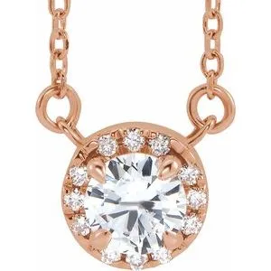 14K Rose 3.5 mm Natural White Sapphire & .03 CTW Natural Diamond 16" Necklace