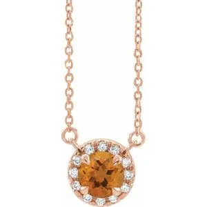 14K Rose 5 mm Natural Citrine & 1/10 CTW Natural Diamond 16" Necklace