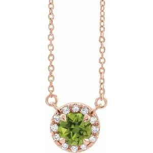 14K Rose 5 mm Natural Peridot & 1/10 CTW Natural Diamond 16" Necklace