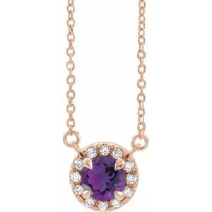 14K Rose 6 mm Natural Amethyst & 1/6 CTW Natural Diamond 18" Necklace