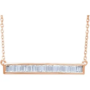 14k Rose Gold 1/2 CTW Diamond Baguette Bar 16-18" Necklace