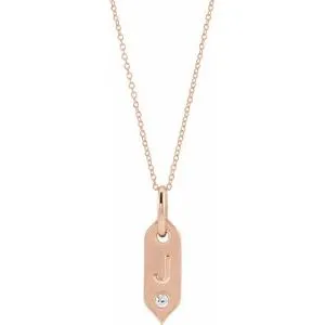 14K Rose Initial J .05 CT Diamond 16-18" Necklace