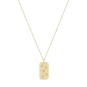 14k Scattered Star Set Diamonds Square Edge Dog Tag Necklace