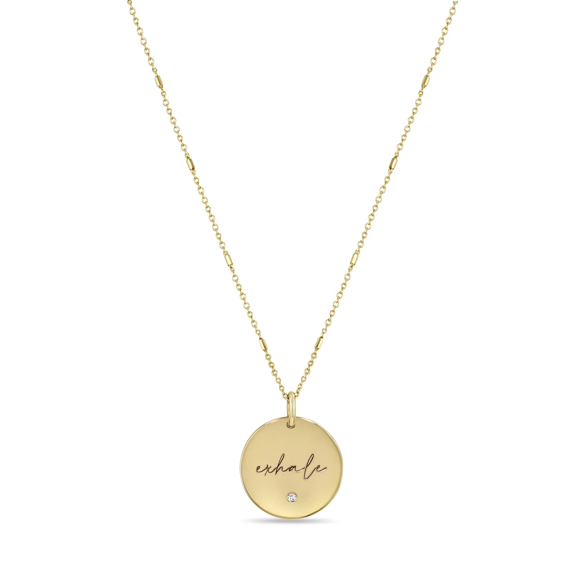 14k Small "exhale" Disc Pendant on Bar & Cable Chain Necklace