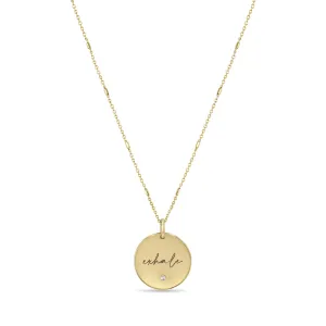 14k Small "exhale" Disc Pendant on Bar & Cable Chain Necklace