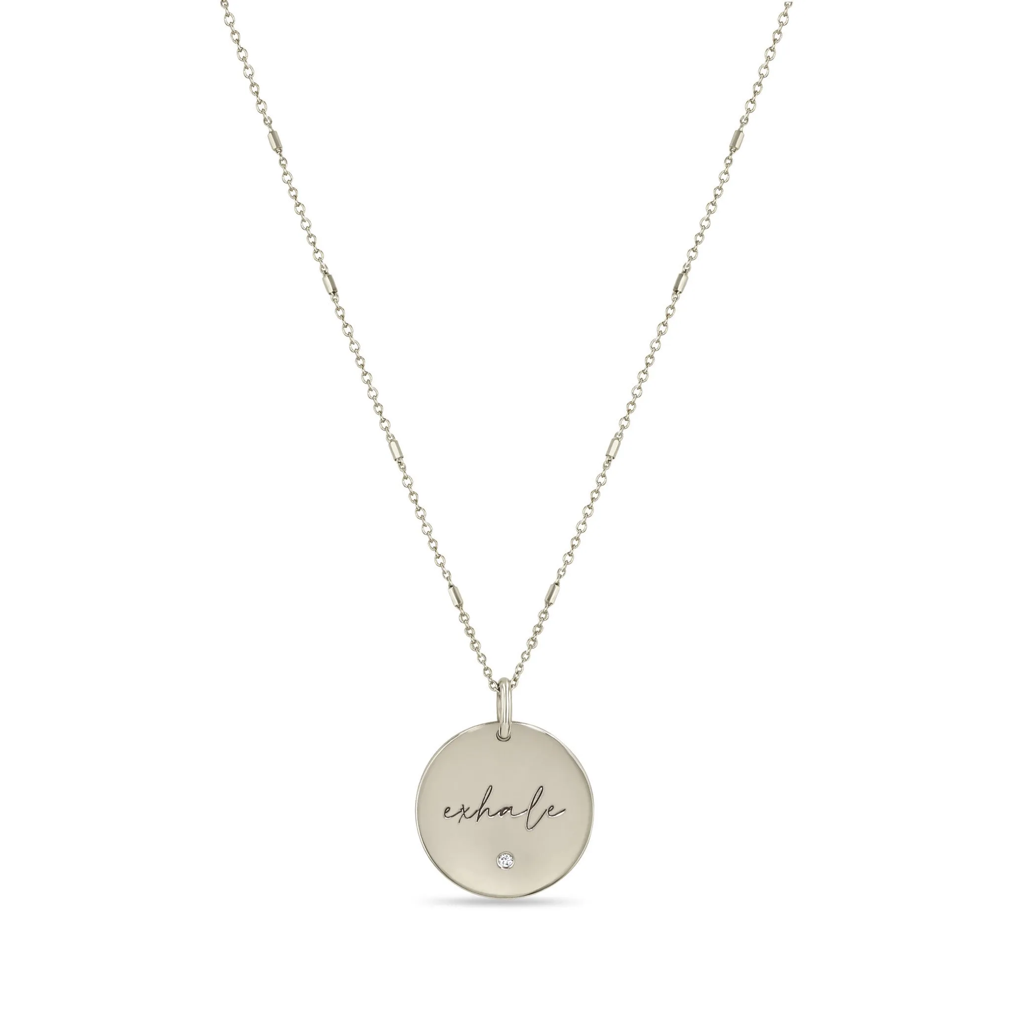 14k Small "exhale" Disc Pendant on Bar & Cable Chain Necklace