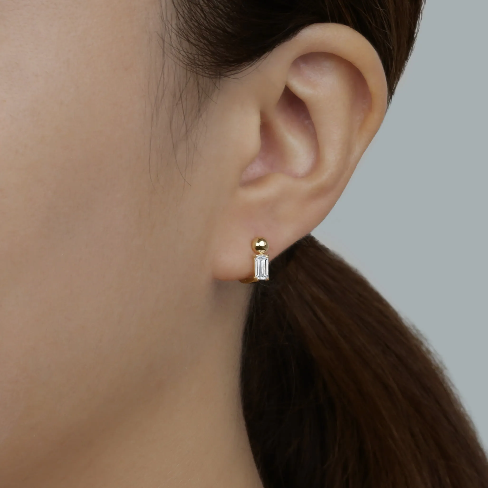 14k Solid Gold Baguette Hoop Earring