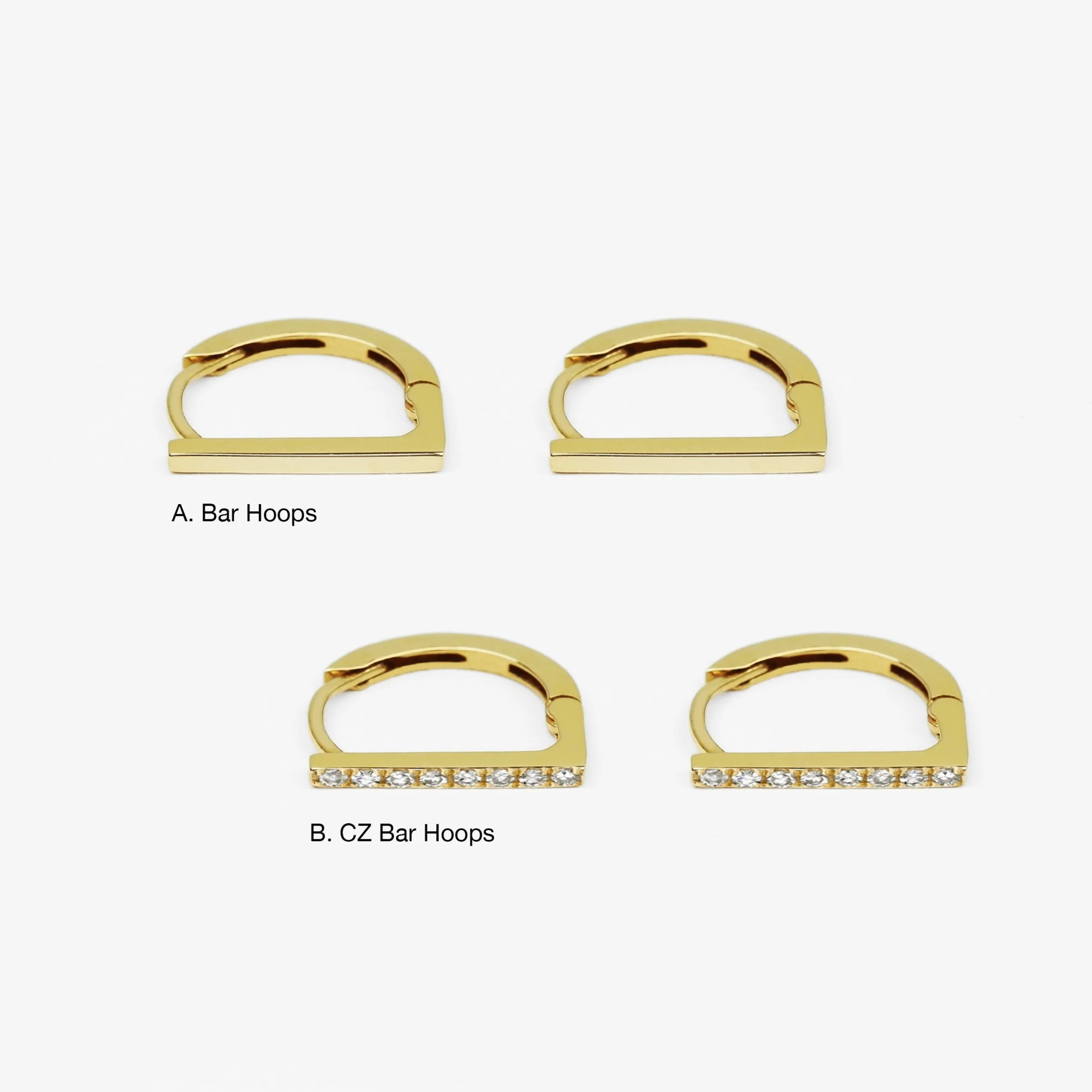 14k Solid Gold Bar Hoop Earring