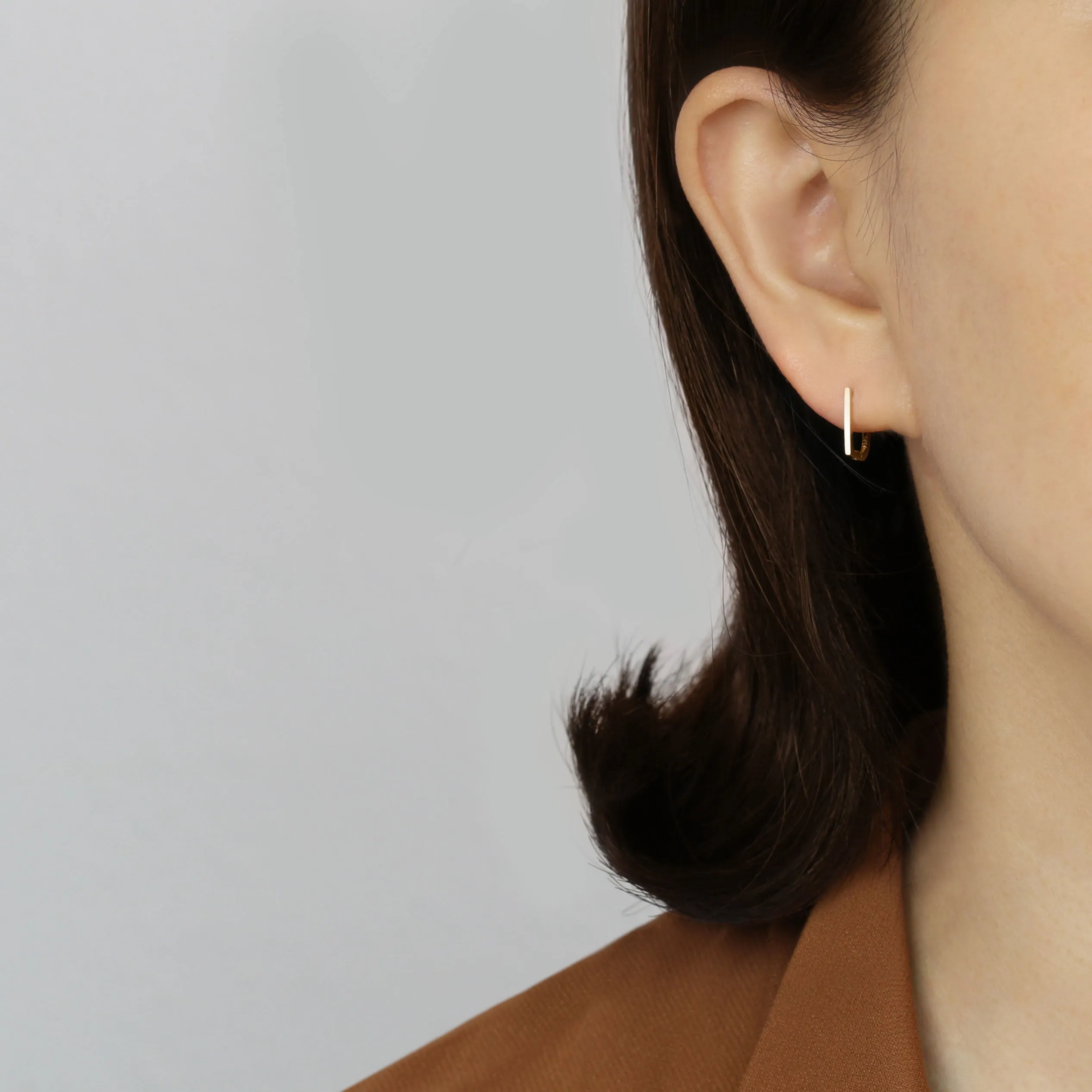 14k Solid Gold Bar Hoop Earring