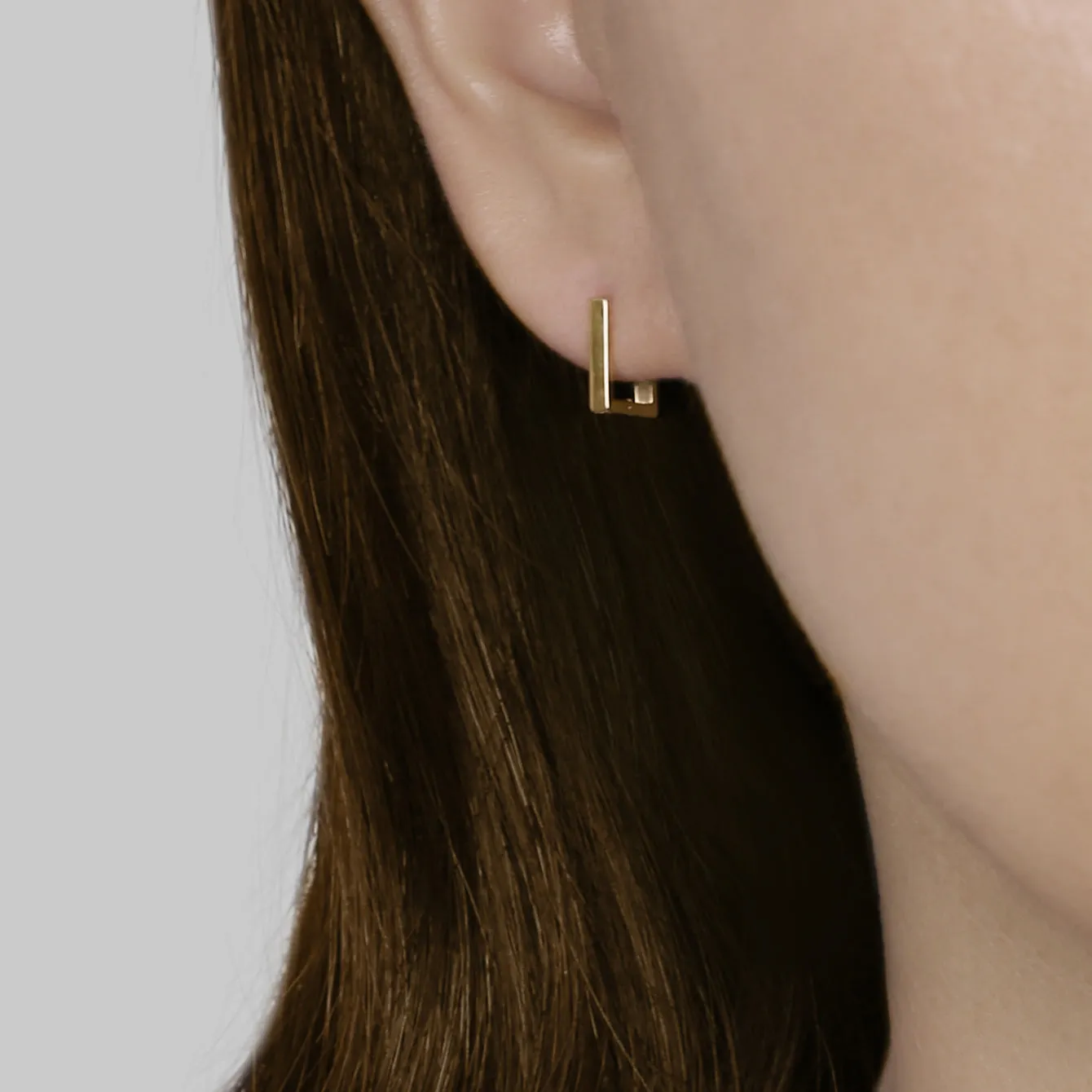 14k Solid Gold Small Rectangular Hoop Earring