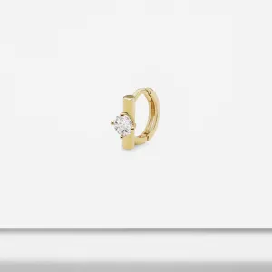14k Solid Gold Small Single CZ Bar Hoop Earring