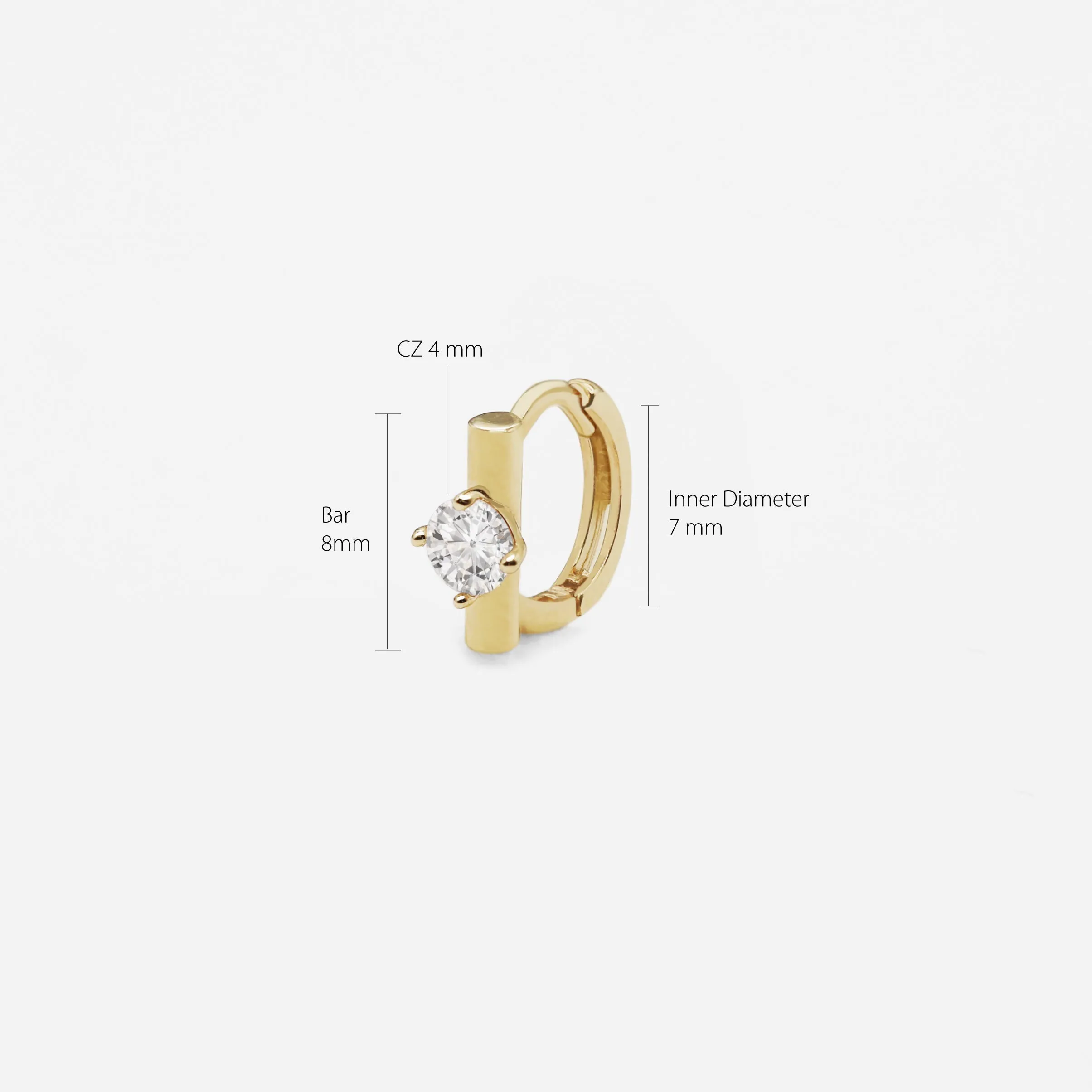 14k Solid Gold Small Single CZ Bar Hoop Earring