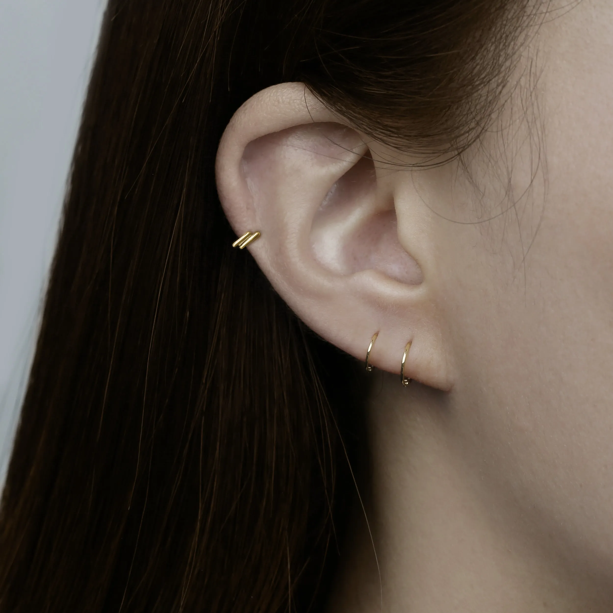 14k Solid Gold Tiny Double Bar Hoop Earring