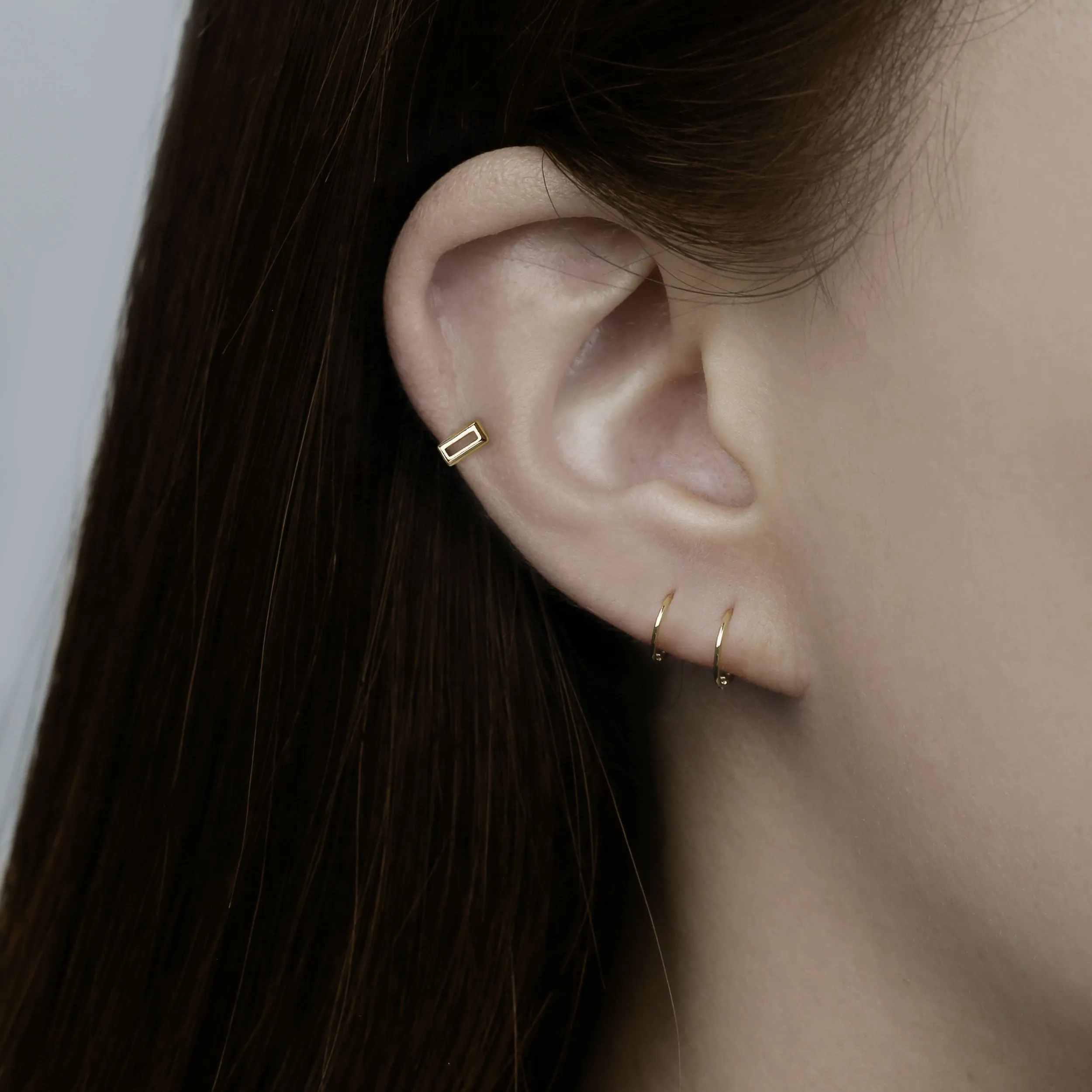 14k Solid Gold Tiny Open Rectangle Hoop Earring
