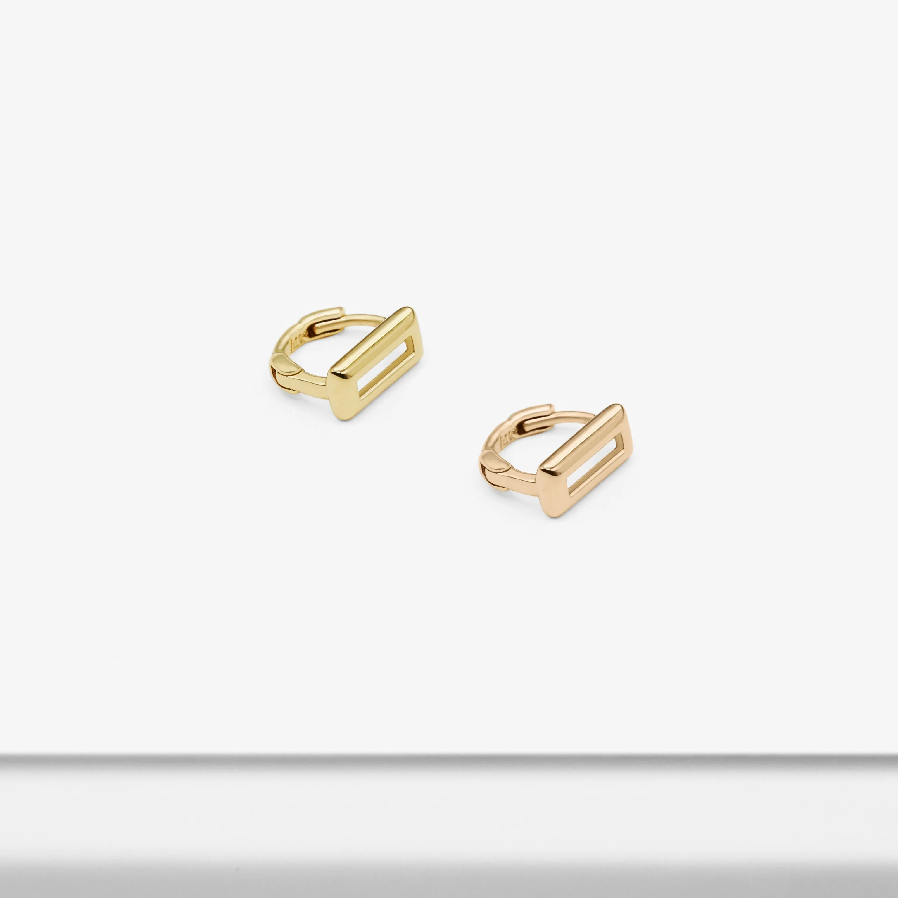 14k Solid Gold Tiny Open Rectangle Hoop Earring