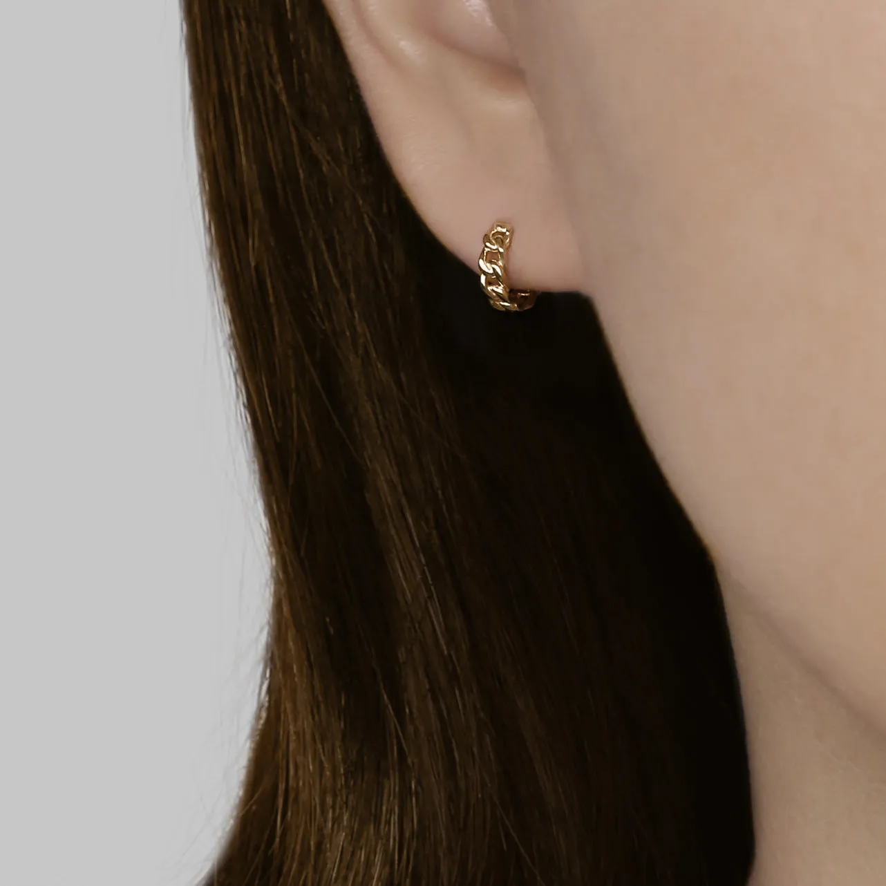 14k Solid Gold Wide Chain Hoop Earring
