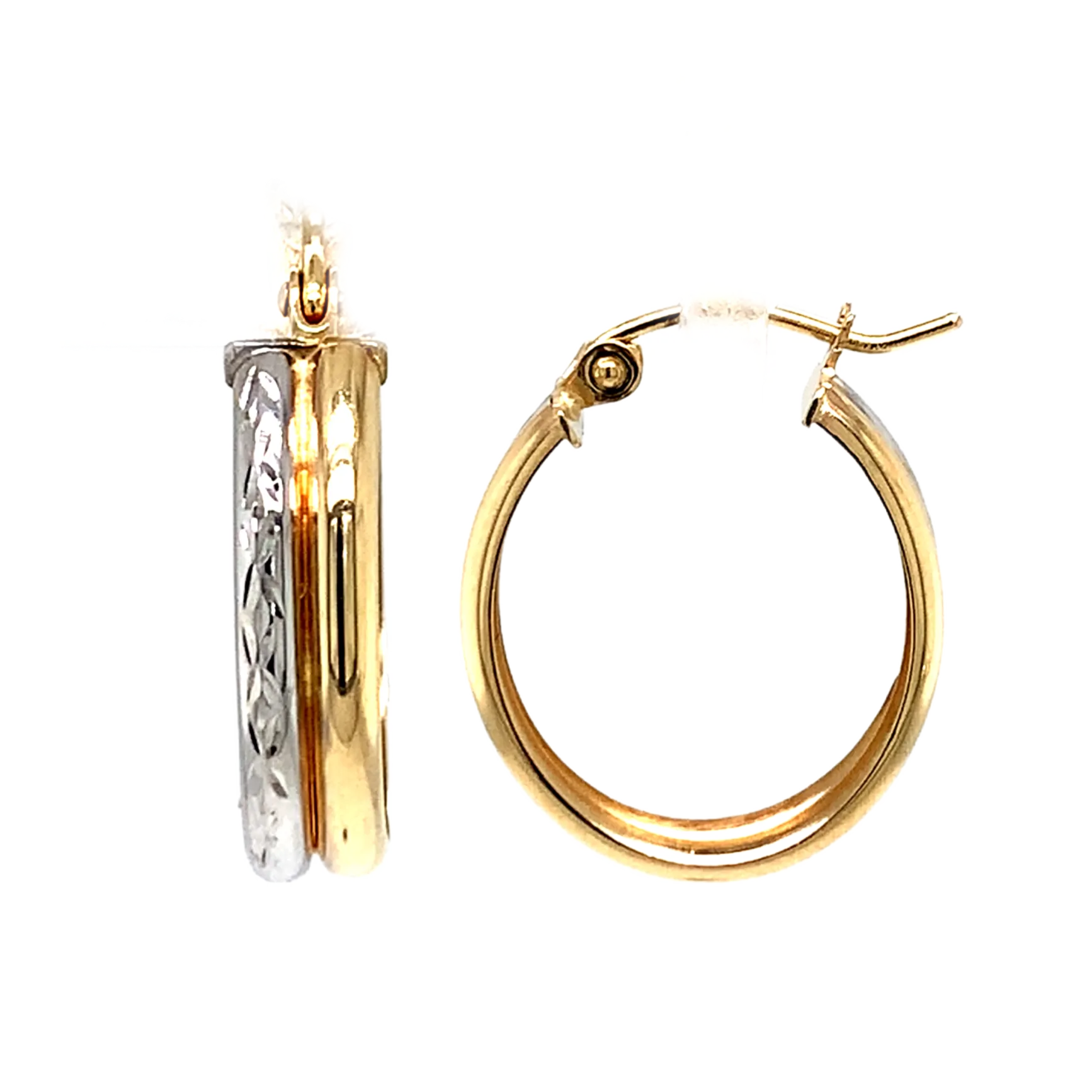 14K Two Tones Gold Small Oval Hoop Earrings