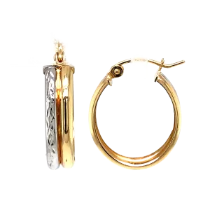 14K Two Tones Gold Small Oval Hoop Earrings