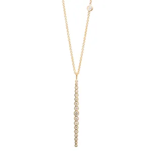 14k Vertical Graduated Diamond Bar Necklace with Floating Diamond - SALE