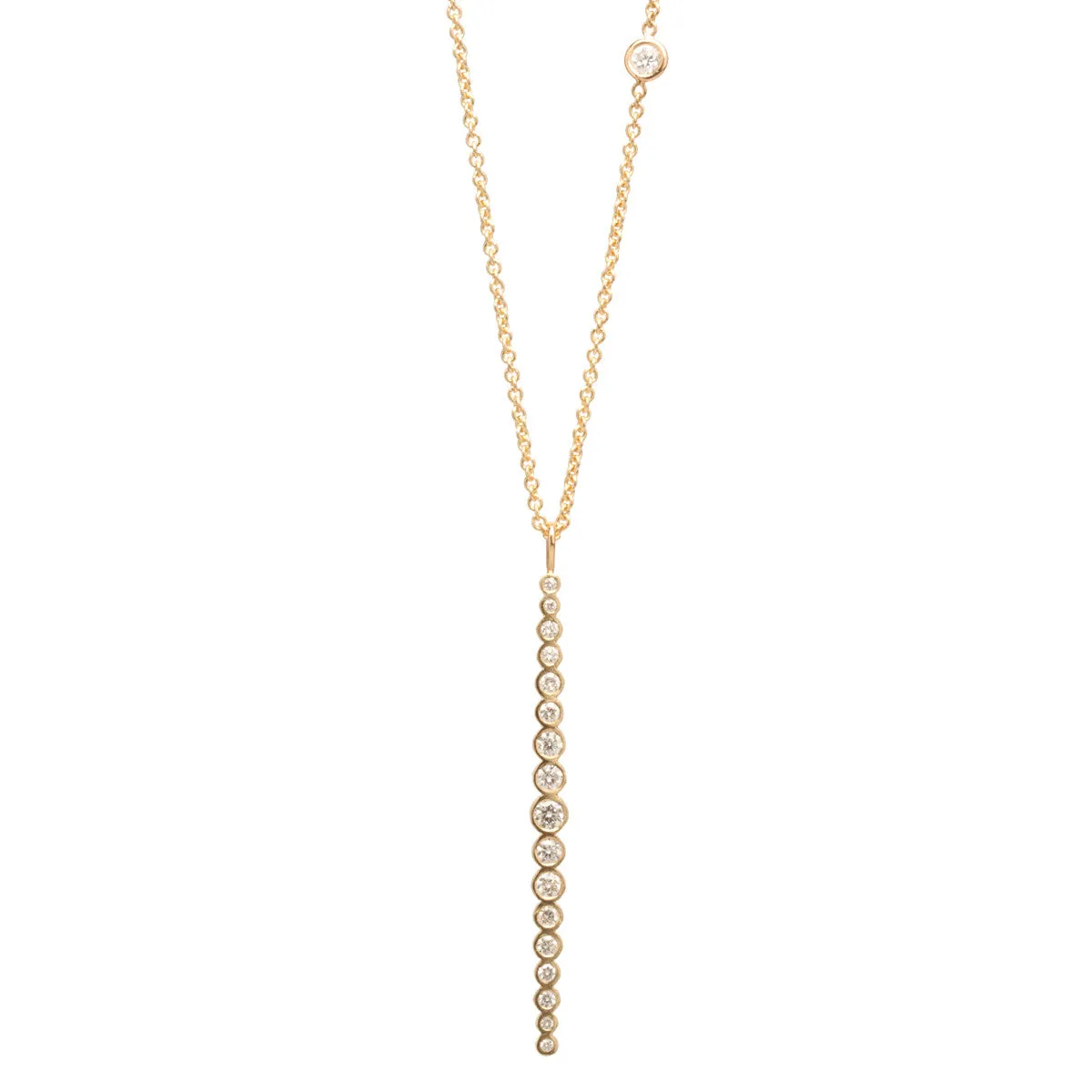 14k Vertical Graduated Diamond Bar Necklace with Floating Diamond - SALE