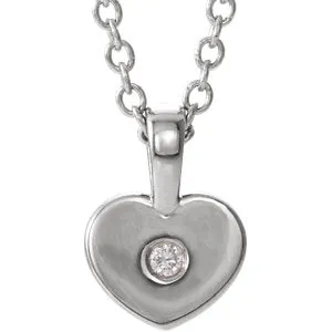 14K White .01 CT Diamond Youth Heart 16" Necklace