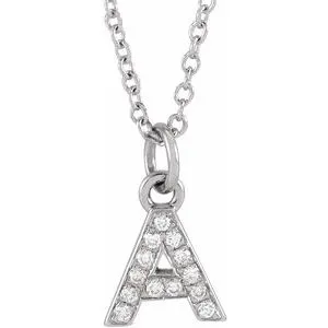 14K White .05 CTW Natural Diamond Petite Initial A 16-18" Necklace
