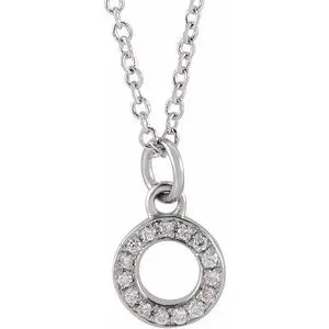 14K White .05 CTW Natural Diamond Petite Initial O 16-18" Necklace