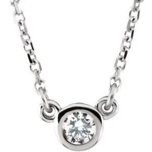 14K White 1/10 CT Natural Diamond Solitaire 18" Necklace