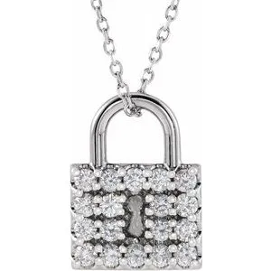 14K White 1/2 CTW Natural Diamond Lock 16-18" Necklace