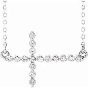14K White 1/3 CTW Diamond Sideways Cross 16-18" Necklace