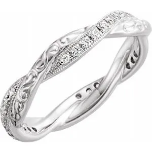 14K White 1/5 CTW Diamond Design-Engraved  Eternity Band Size 7