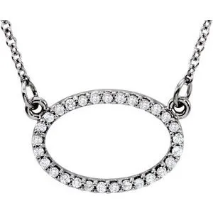 14K White 1/8 CTW Diamond Horizontal Oval 16" Necklace