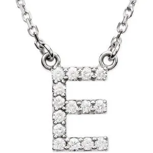 14K White 1/8 CTW Natural Diamond Initial E 16" Necklace