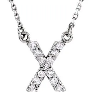 14K White 1/8 CTW Natural Diamond Initial X 16" Necklace