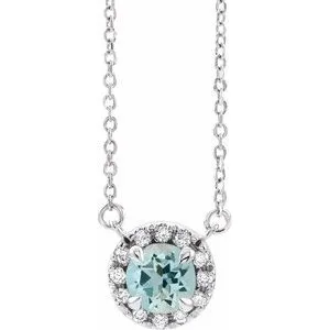 14K White 3 mm Natual Aquamarine & .03 CTW Natual Diamond 18" Necklace