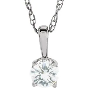14K White 3 mm Round April Imitation Diamond Youth Birthstone 14" Necklace