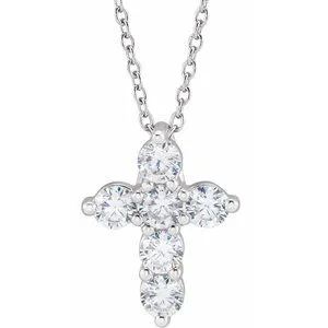 14K White 3/4 CTW Lab-Grown Diamond Cross 18" Necklace