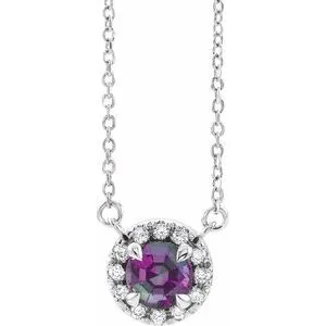 14K White 3.5 mm Lab-Grown Alexandrite & .03 CTW Natural Diamond 18" Necklace