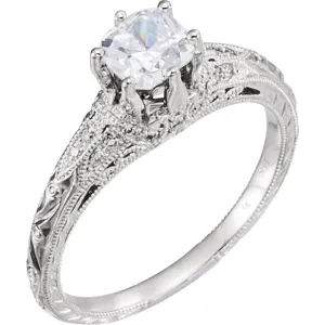 14K White 6.5mm Round 1/5 CTW Diamond Semi-set Engagement Ring