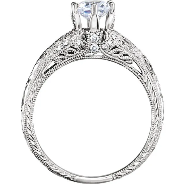 14K White 6.5mm Round 1/5 CTW Diamond Semi-set Engagement Ring