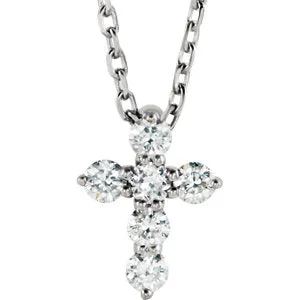 14K White 8.7x6.6 mm 1/6 CTW Diamond Cross 16-18" Necklace